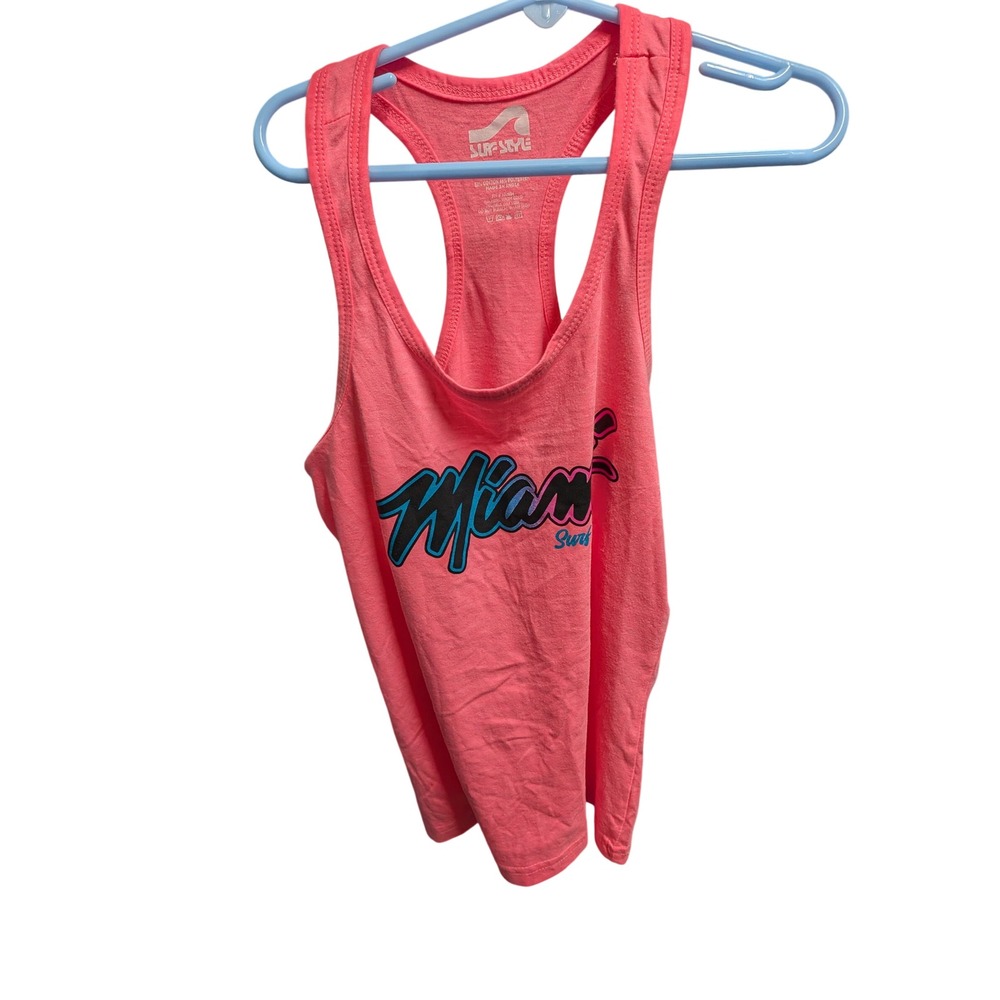 Surf Style Miami Kids Tank Top Neon Pink Racerback Graphic Shirt Large L